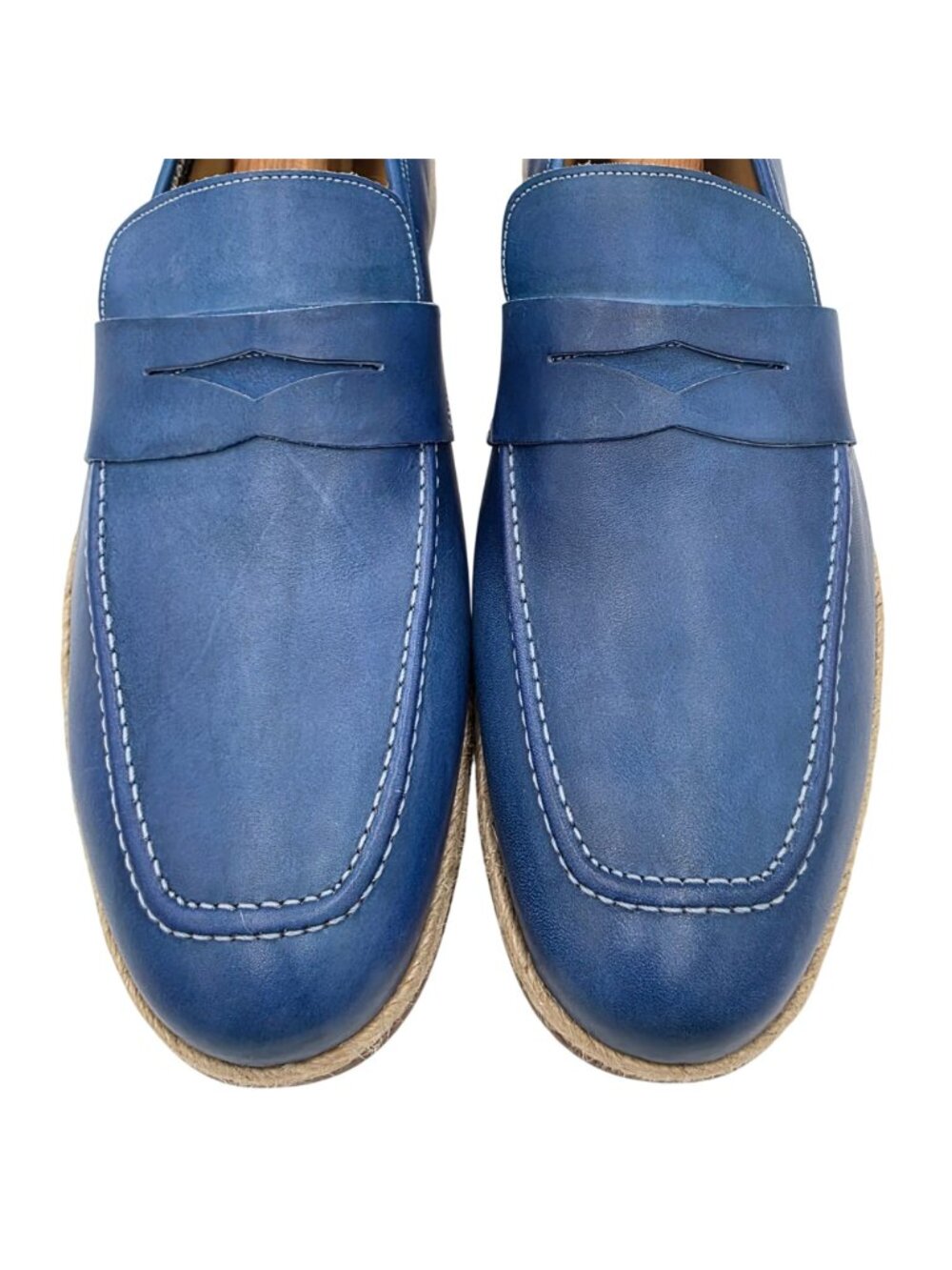 NEW Mezlan Mens 11.5M Spain Blue Dress Shoes Leather Penny Loafers Espadrilles - Picture 2 of 12